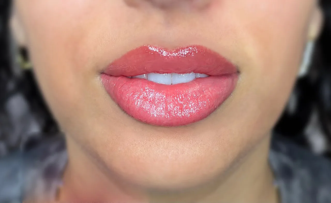 Healed lip blush tattoo by New Face by Christine